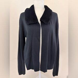 Classic Black Sweater with Faux Fur Collar